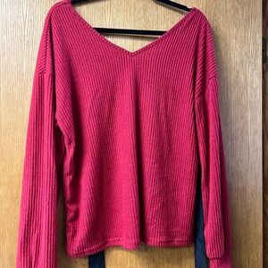 Women's Ribbed V-Neck Sweater - Red